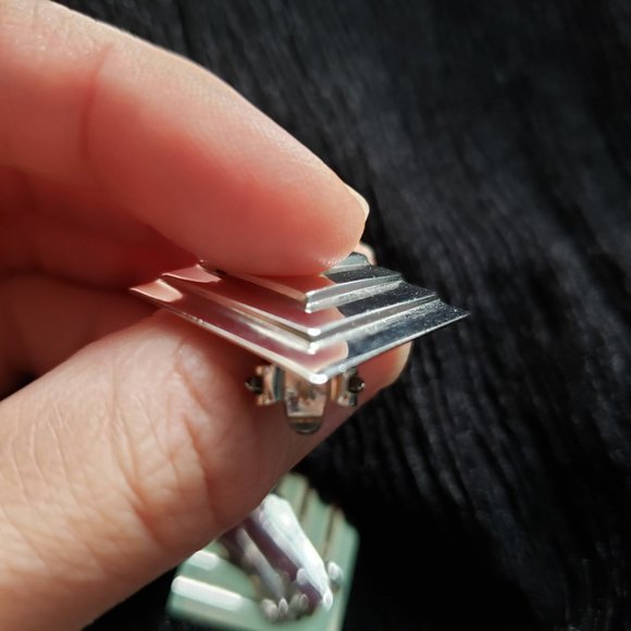 Vintage Silver Toned Square Clip on Earrings - Picture 6 of 9